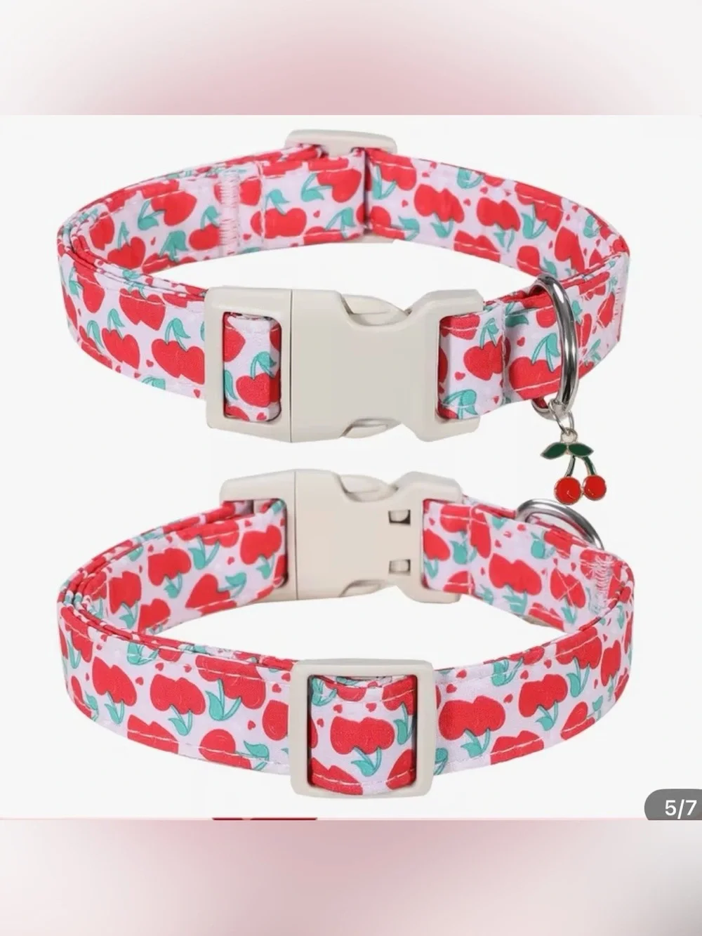 Cheery Cherry Dog Collar with charm. One left! X Small